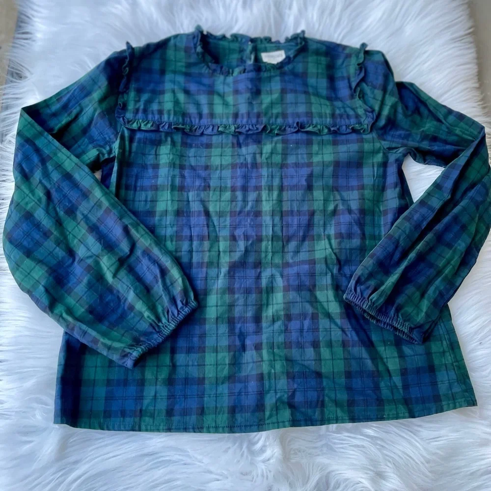 Crewcuts Girls' Black Watch plaid ruffle top Size 12